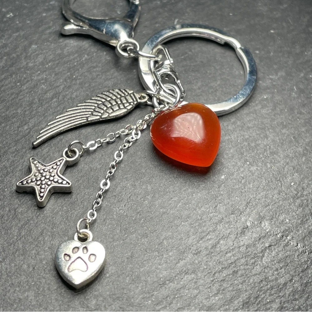 REDUCED Carnelian Heart Keychain With Angel’s Wing Charm - Picture 10 of 12